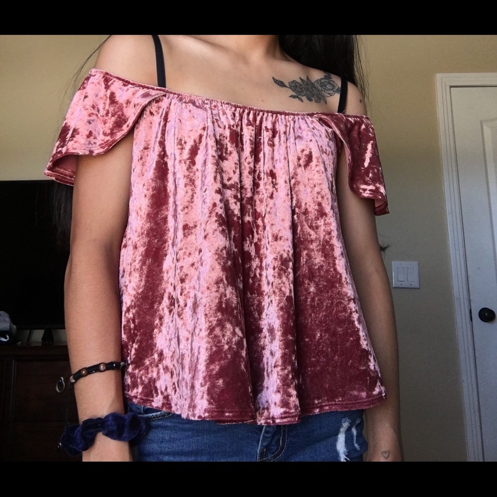 Pink velvet off the shoulder top